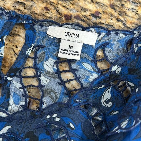 Anthropologie Othilia Dessa Ruffled Mini Dress In Blue Motif Size M - Picture 8 of 12